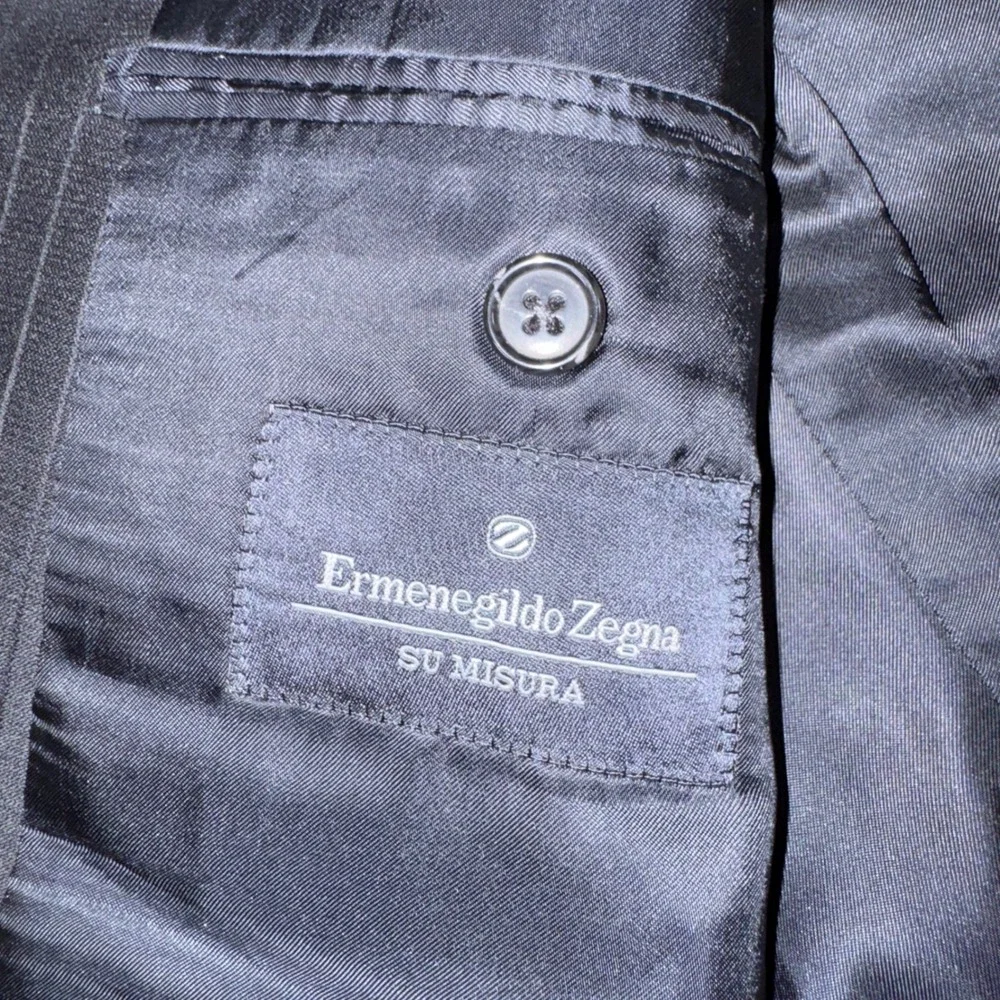 Ermenegildo Zegna 42R Saks Navy Pinstripe Wool Cashmere Mohair Blazer